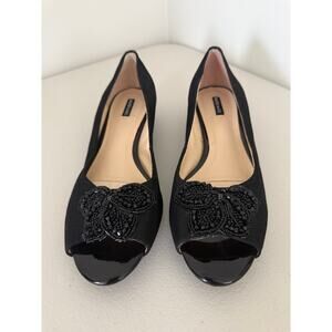 Alex Marie Women's Black Beaded Butterfly Peep Toe Ballet Flats 10 Holiday Xmas